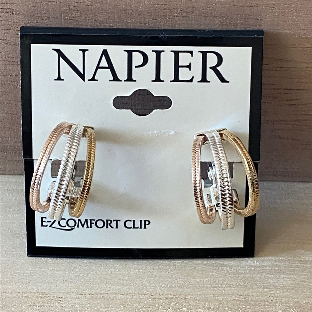 Napier Clip-on Two-Tone Textured Hoop Earrings